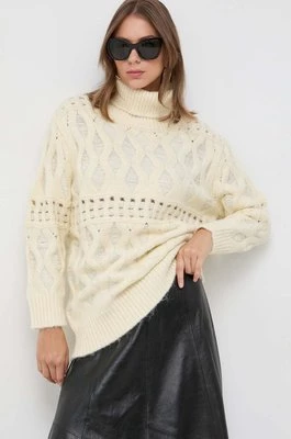 Silvian Heach sweter z domieszką wełny damski kolor beżowy ciepły z golfem