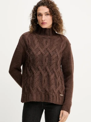 Silvian Heach sweter z domieszką wełny HENRY damski kolor brązowy ciepły z golfem GPA25255LU