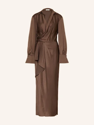 Simkhai Sukienka Satynowa Talita W Stylu Kopertowym braun