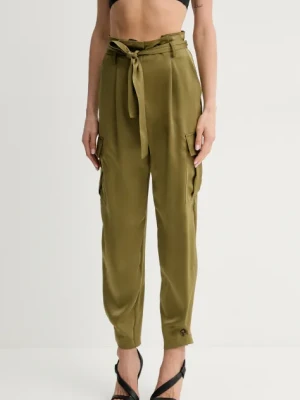 Simona Corsellini spodnie damskie kolor zielony fason chinos high waist P25CPPA020