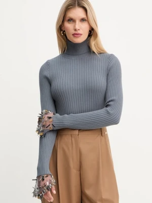 Simona Corsellini sweter damski kolor szary lekki z golfem A25CPMGP0401