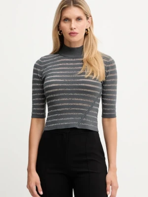 Simona Corsellini sweter damski kolor szary lekki z półgolfem A25CPMGO1301