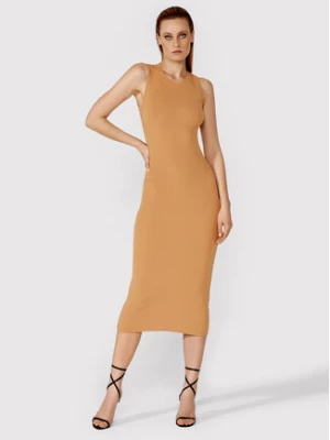 Simple Sukienka letnia SUD012 Brązowy Slim Fit
