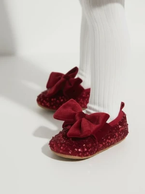 Sinsay - Aksamitne baleriny w cekiny z kokardą - bordowy