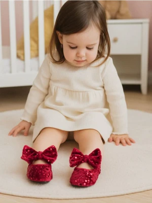 Sinsay - Aksamitne baleriny z kokardą i cekinami - bordowy