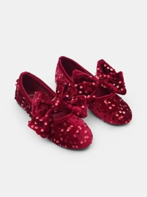 Sinsay - Aksamitne baleriny z kokardą i cekinami - bordowy