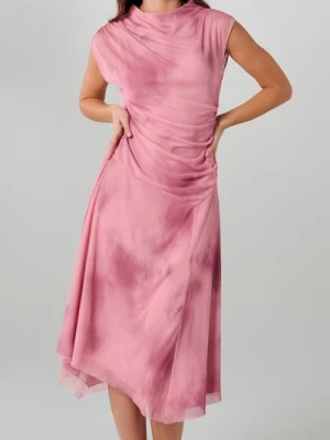 Sinsay - Asymetryczna sukienka midi z drapowanym dekoltem i marszczeniem - wielobarwny