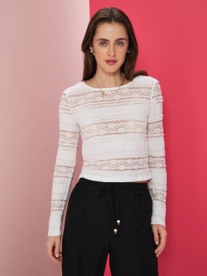 Sinsay - Ażurowa bluzka - kremowy