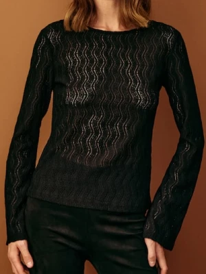 Sinsay - Ażurowa bluzka z długimi rękawami - czarny