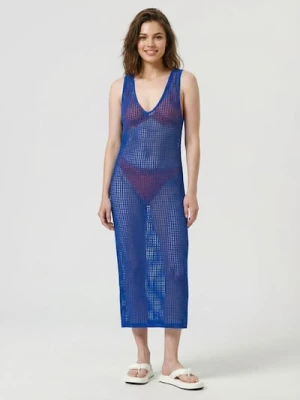 Sinsay - Ażurowa dzianinowa sukienka midi - niebieski