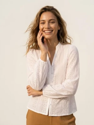 Sinsay - Ażurowa koszula z bawełny - biały