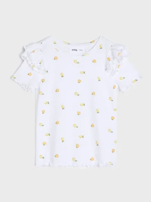 Sinsay - Ażurowa koszulka z falbankami w cytryny - biały