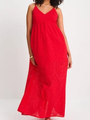 Sinsay - Ażurowa sukienka maxi na ramiączkach z bawełny - czerwony