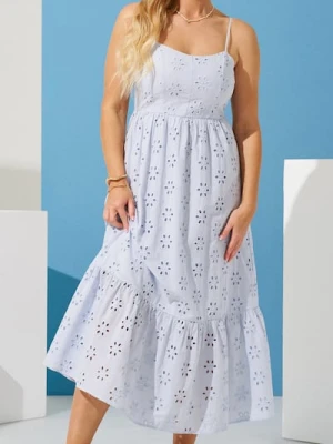 Sinsay - Ażurowa sukienka midi na ramiączkach z bawełny - błękitny