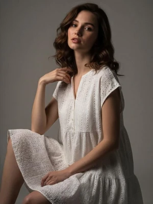 Sinsay - Ażurowa sukienka mini babydoll - biały