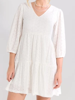 Sinsay - Ażurowa sukienka mini babydoll - biały