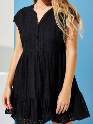 Sinsay - Ażurowa sukienka mini babydoll - czarny