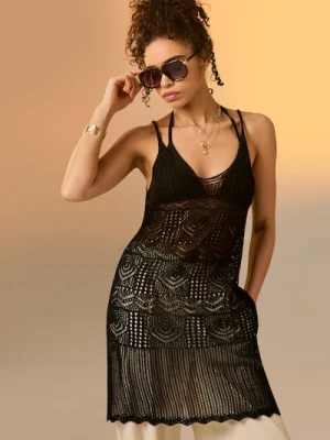 Sinsay - Ażurowa sukienka plażowa na cienkich ramiączkach - czarny