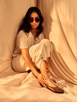 Sinsay - Ażurowe baleriny - brązowy