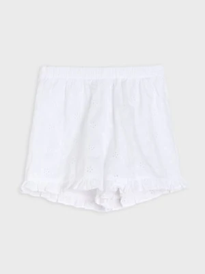 Sinsay - Ażurowe szorty wykonczone falbanką - biały