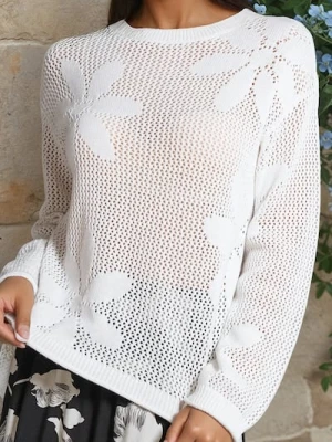 Sinsay - Ażurowy sweter bawełniany - kremowy