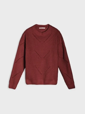 Sinsay - Ażurowy sweter - bordowy