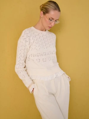 Sinsay - Ażurowy sweter - kremowy