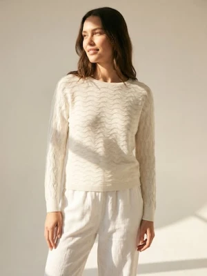 Sinsay - Ażurowy sweter - kremowy