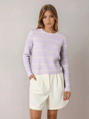 Sinsay - Ażurowy sweter w paski - fioletowy
