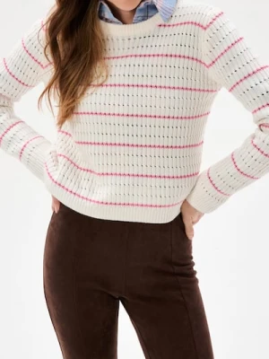 Sinsay - Ażurowy sweter w paski - kremowy