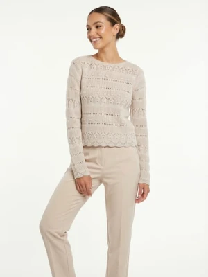 Sinsay - Ażurowy sweter z ozdobnym wzorem - kremowy