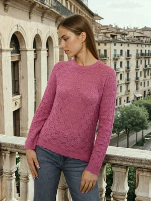 Sinsay - Ażurowy sweter z wiskozą - różowy
