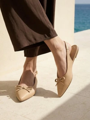 Sinsay - Baleriny z kokardą i skórzaną wkładką - beżowy