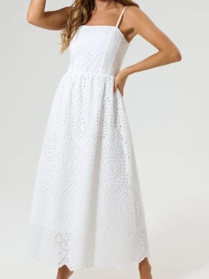 Sinsay - Bawełniana ażurowa sukienka midi - biały