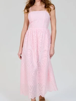 Sinsay - Bawełniana ażurowa sukienka midi - różowy