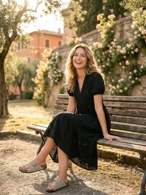 Sinsay - Bawełniana ażurowa sukienka midi z marszczeniem - czarny