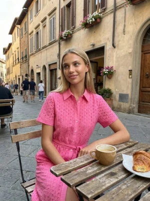 Sinsay - Bawełniana ażurowa sukienka midi z paskiem - różowy