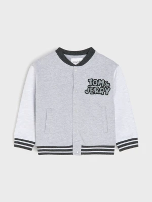 Sinsay - Bawełniana bluza bejsbolówka z nadrukiem Tom and Jerry - szary