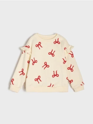 Sinsay - Bawełniana bluza crewneck - kremowy