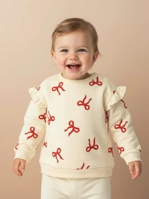 Sinsay - Bawełniana bluza crewneck - kremowy