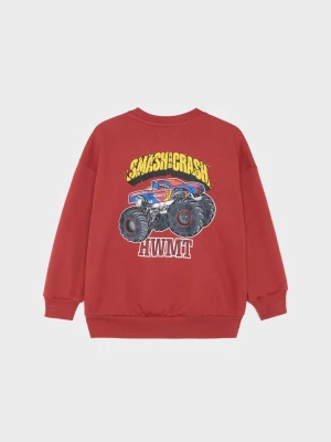 Sinsay - Bawełniana bluza crewneck loose z nadrukiem monster trucka na plecach - pomarańczowy