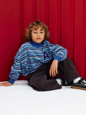 Sinsay - Bawełniana bluza crewneck oversize w paski - niebieski