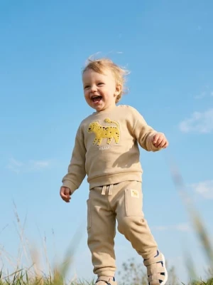 Sinsay - Bawełniana bluza crewneck z aplikacją 3D - brązowy