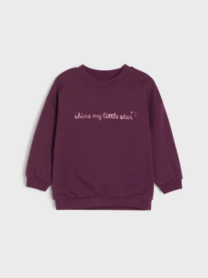 Sinsay - Bawełniana bluza crewneck z brokatowym napisem - fioletowy