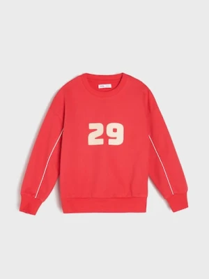 Sinsay - Bawełniana bluza crewneck z kontrastową lamówką - czerwony