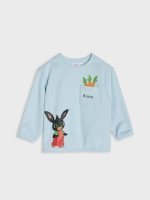 Sinsay - Bawełniana bluza crewneck z nadrukiem Bing - błękitny