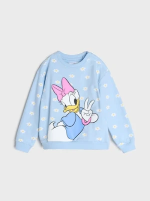 Sinsay - Bawełniana bluza crewneck z nadrukiem Daisy - błękitny