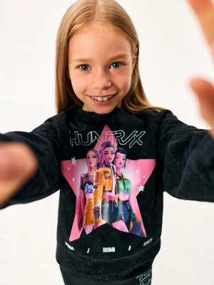 Sinsay - Bawełniana bluza crewneck z nadrukiem K-Pop Demon Hunters - czarny