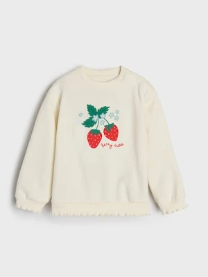 Sinsay - Bawełniana bluza crewneck z nadrukiem - kremowy