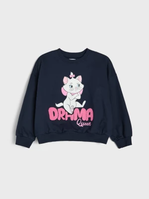 Sinsay - Bawełniana bluza crewneck z nadrukiem Marie - granatowy